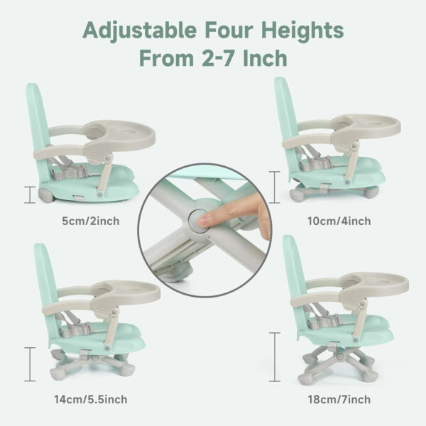 YOLEO Baby High Chair Booster Seat for Dining Table, Adjustable Height Travel Foldable High Chairs with Tray