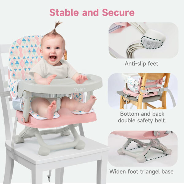 YOLEO Baby High Chair Booster Seat for Dining Table, Adjustable Height Travel Foldable High Chairs with Tray