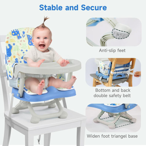 YOLEO Baby High Chair Booster Seat for Dining Table, Adjustable Height Travel Foldable High Chairs with Tray