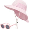 688c39bf9e3d422b1b3445f0c4344ba8dc3e3acc77a6c48d2acca.jpg Baby Sun Hat Toddler Kids Boys Girls Wide Brim Beach Hats with Sunglasses UPF 50+ Plain Caps with Neck Flap