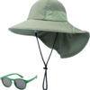688c39da20114612d915600d2b7c903431e839a863772487933a6.jpg Baby Sun Hat Toddler Kids Boys Girls Wide Brim Beach Hats with Sunglasses UPF 50+ Plain Caps with Neck Flap