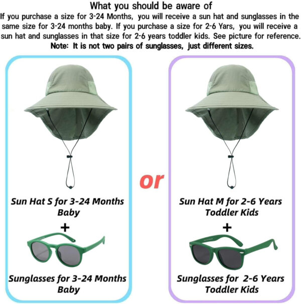 688c39e0e502a50c989c183e9445f061226b81fa8ef617a10ac5f.jpg Baby Sun Hat Toddler Kids Boys Girls Wide Brim Beach Hats with Sunglasses UPF 50+ Plain Caps with Neck Flap