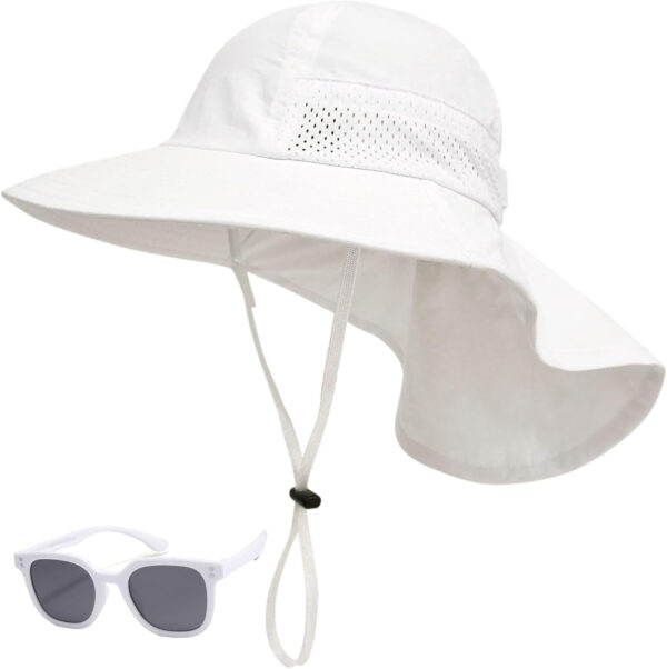 688c39f13bc92aed72e0a9e50790d548fe0fde070316e46b3d4e6.jpg Baby Sun Hat Toddler Kids Boys Girls Wide Brim Beach Hats with Sunglasses UPF 50+ Plain Caps with Neck Flap