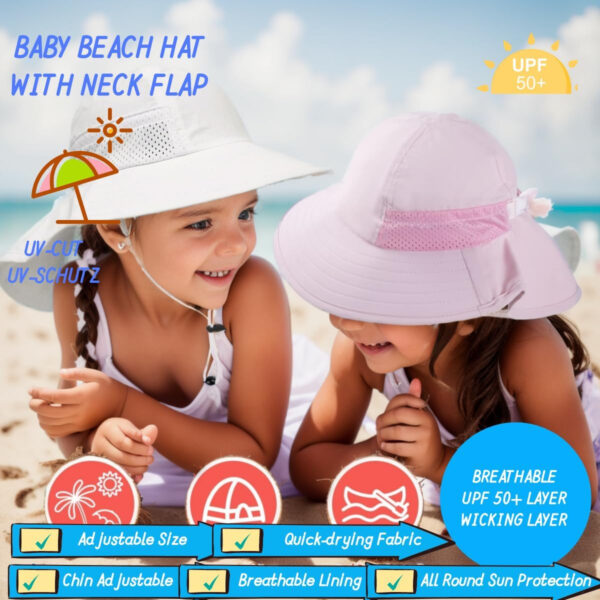 688c39f80ec8ec13bc6fbcff5f8e1983f985d19352e138d319a31.jpg Baby Sun Hat Toddler Kids Boys Girls Wide Brim Beach Hats with Sunglasses UPF 50+ Plain Caps with Neck Flap