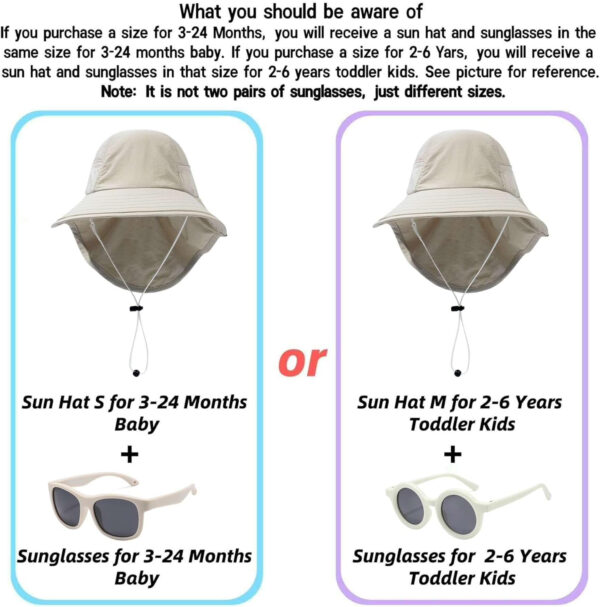 688c3a0037196d4cc88c2fbb5f264f929f613b80d0f9683595d09.jpg Baby Sun Hat Toddler Kids Boys Girls Wide Brim Beach Hats with Sunglasses UPF 50+ Plain Caps with Neck Flap