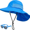 688c3a0ac406b766de28de3b34915418b06ddd4db8e6b823c5071.jpg Baby Sun Hat Toddler Kids Boys Girls Wide Brim Beach Hats with Sunglasses UPF 50+ Plain Caps with Neck Flap