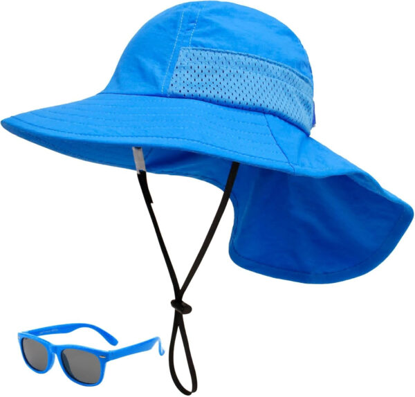 688c3a0ac406b766de28de3b34915418b06ddd4db8e6b823c5071.jpg Baby Sun Hat Toddler Kids Boys Girls Wide Brim Beach Hats with Sunglasses UPF 50+ Plain Caps with Neck Flap