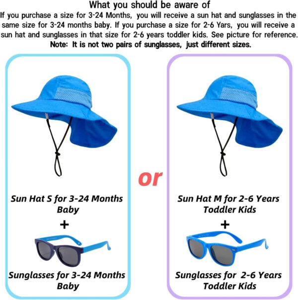 688c3a0be24d604e15567af56eb1aff5d4065da57945f52978a29.jpg Baby Sun Hat Toddler Kids Boys Girls Wide Brim Beach Hats with Sunglasses UPF 50+ Plain Caps with Neck Flap