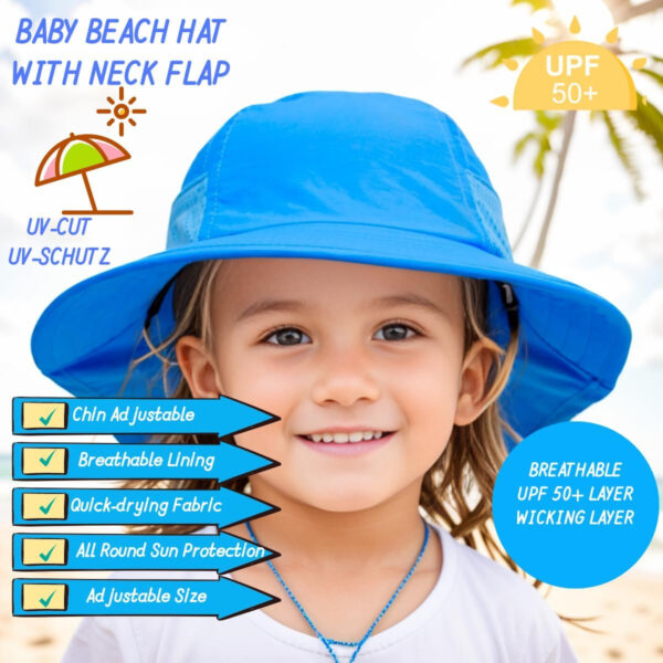 688c3a0f6a122fb21cbdd8da9d626a1afd0ea7b666180a1a7496e.jpg Baby Sun Hat Toddler Kids Boys Girls Wide Brim Beach Hats with Sunglasses UPF 50+ Plain Caps with Neck Flap