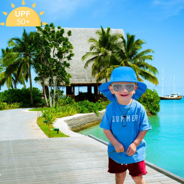 688c3a10ae4fc34bf40f4ecab21b40a4c5a2a19e1cc61b50aca7c.jpg Baby Sun Hat Toddler Kids Boys Girls Wide Brim Beach Hats with Sunglasses UPF 50+ Plain Caps with Neck Flap