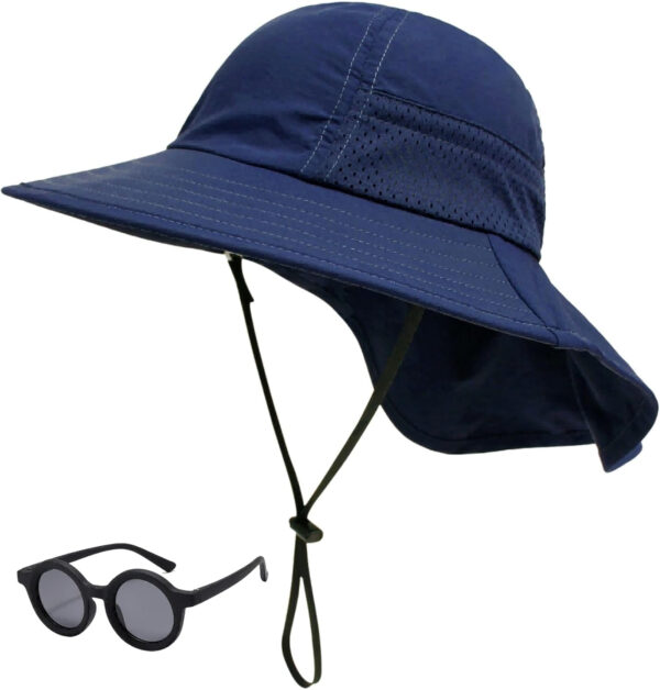 688c3a14b94d5183faf6ce11a7e59c546e7492ccc61227dad5843.jpg Baby Sun Hat Toddler Kids Boys Girls Wide Brim Beach Hats with Sunglasses UPF 50+ Plain Caps with Neck Flap