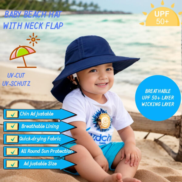 688c3a186d2f37200259a6912d260a0838cac20915ff37bd3116f.jpg Baby Sun Hat Toddler Kids Boys Girls Wide Brim Beach Hats with Sunglasses UPF 50+ Plain Caps with Neck Flap