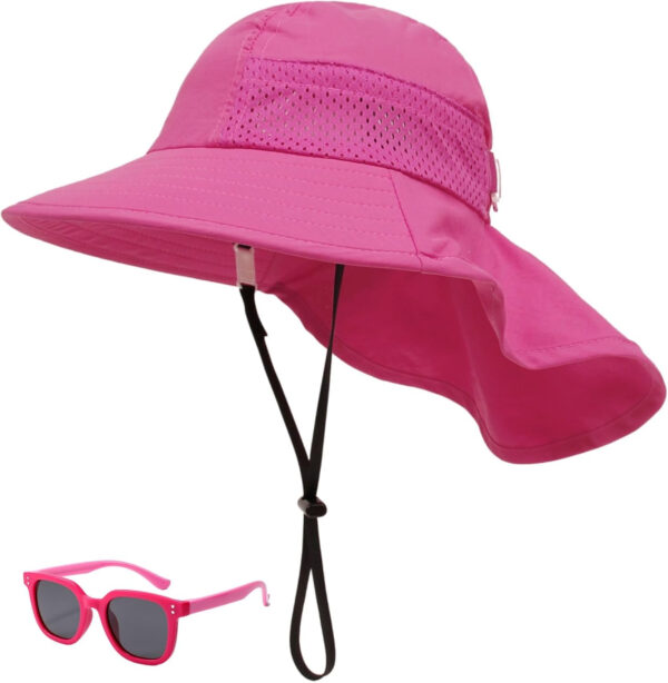 688c3a1dda331860a0e1f8d36b3e8654a5f42eeaf611a04850ea7.jpg Baby Sun Hat Toddler Kids Boys Girls Wide Brim Beach Hats with Sunglasses UPF 50+ Plain Caps with Neck Flap