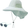 688c3a283af6720f38ccb0910b99c6899efb6613f6f7cc705241d.jpg Baby Sun Hat Toddler Kids Boys Girls Wide Brim Beach Hats with Sunglasses UPF 50+ Plain Caps with Neck Flap