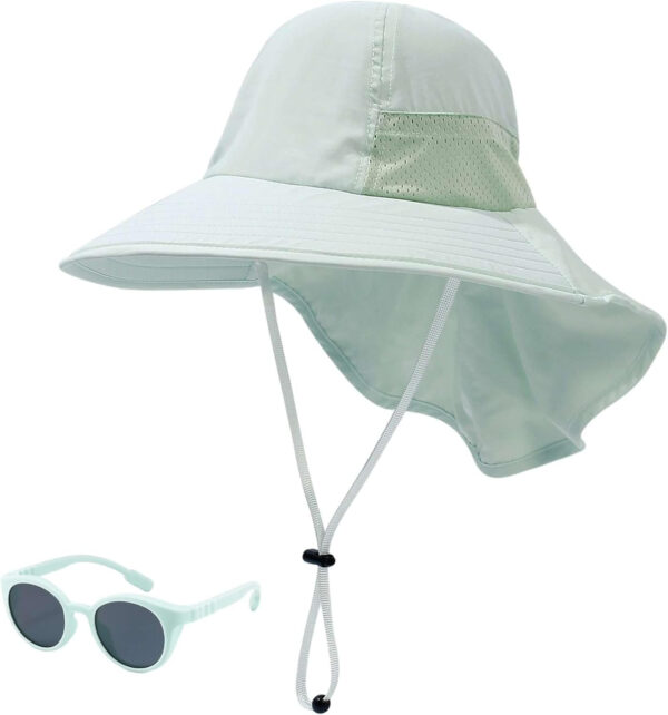 688c3a283af6720f38ccb0910b99c6899efb6613f6f7cc705241d.jpg Baby Sun Hat Toddler Kids Boys Girls Wide Brim Beach Hats with Sunglasses UPF 50+ Plain Caps with Neck Flap