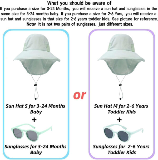 688c3a29d398c47dee221f8d53ec769a09a705d0f6bf55f84bbf9.jpg Baby Sun Hat Toddler Kids Boys Girls Wide Brim Beach Hats with Sunglasses UPF 50+ Plain Caps with Neck Flap