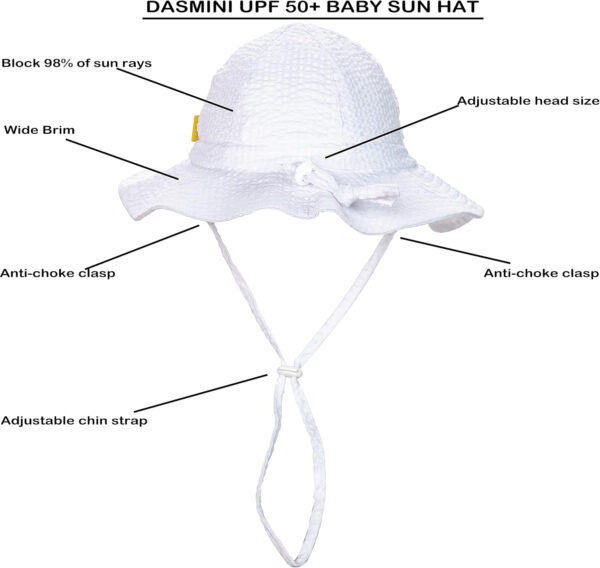 Baby & Toddler Wide Brim Sun Hats UPF 50+ Sun Protection Bucket Cap Cute Adjustable Hat in Seersucker
