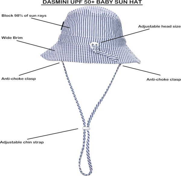Baby & Toddler Wide Brim Sun Hats UPF 50+ Sun Protection Bucket Cap Cute Adjustable Hat in Seersucker