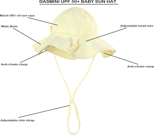 Baby & Toddler Wide Brim Sun Hats UPF 50+ Sun Protection Bucket Cap Cute Adjustable Hat in Seersucker