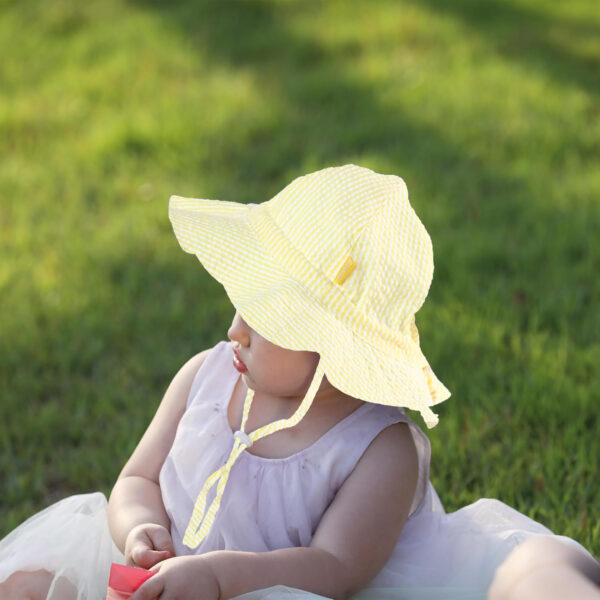 Baby & Toddler Wide Brim Sun Hats UPF 50+ Sun Protection Bucket Cap Cute Adjustable Hat in Seersucker