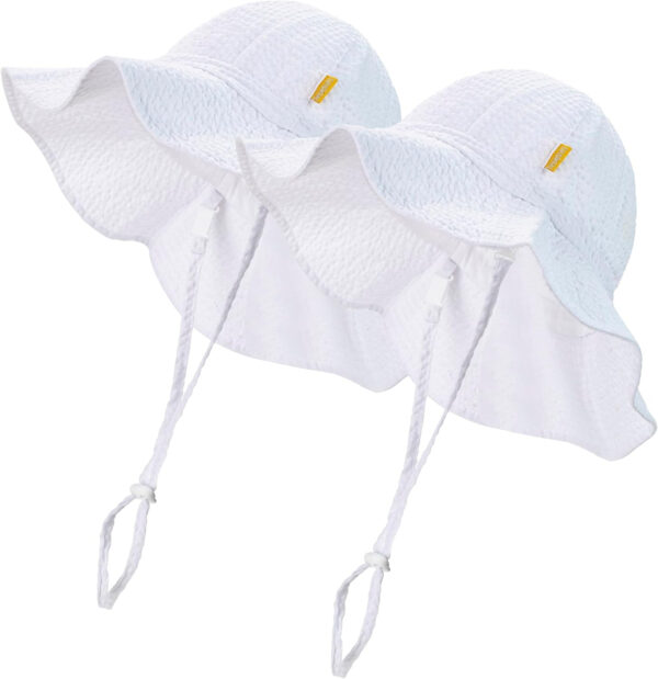 Baby & Toddler Wide Brim Sun Hats UPF 50+ Sun Protection Bucket Cap Cute Adjustable Hat in Seersucker