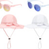 688c3af29a0d7c9d215a07d655d003901f5f22579fe542051e5e5.jpg 4 Pcs Baby Girl Sun Hat and Polarized Protected Sunglasses Outdoor Adjustable Beach Hat with Wide Brim for Girls Toddler Boys (Pink, White)