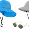 UPF 50+ Baby Sun Hat with Sunglasses, Adjustable Toddler Bucket Hat for Boys & Girls, Summer Beach Hat