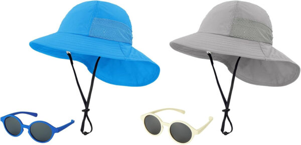 UPF 50+ Baby Sun Hat with Sunglasses, Adjustable Toddler Bucket Hat for Boys & Girls, Summer Beach Hat