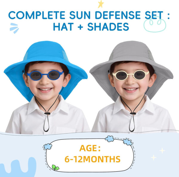 UPF 50+ Baby Sun Hat with Sunglasses, Adjustable Toddler Bucket Hat for Boys & Girls, Summer Beach Hat