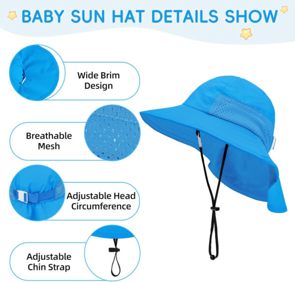 UPF 50+ Baby Sun Hat with Sunglasses, Adjustable Toddler Bucket Hat for Boys & Girls, Summer Beach Hat