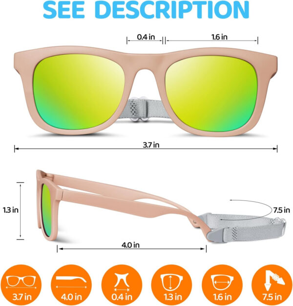 RIVBOS Baby Sunglasses Boys&Girls with Strap UV400 Polarized Flexible for Toddler,Infant and Newborn(0-24month) RBK0231