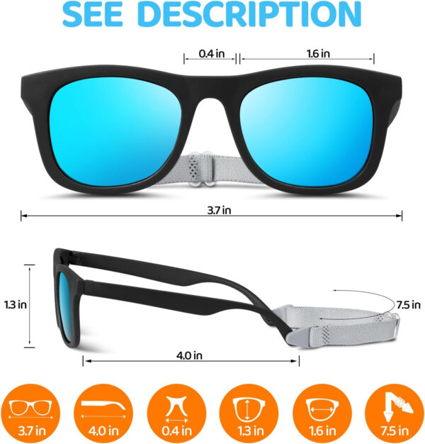 RIVBOS Baby Sunglasses Boys&Girls with Strap UV400 Polarized Flexible for Toddler,Infant and Newborn(0-24month) RBK0231