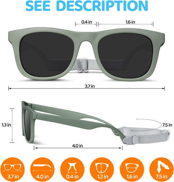 RIVBOS Baby Sunglasses Boys&Girls with Strap UV400 Polarized Flexible for Toddler,Infant and Newborn(0-24month) RBK0231