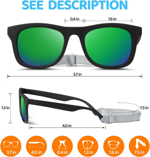 RIVBOS Baby Sunglasses Boys&Girls with Strap UV400 Polarized Flexible for Toddler,Infant and Newborn(0-24month) RBK0231