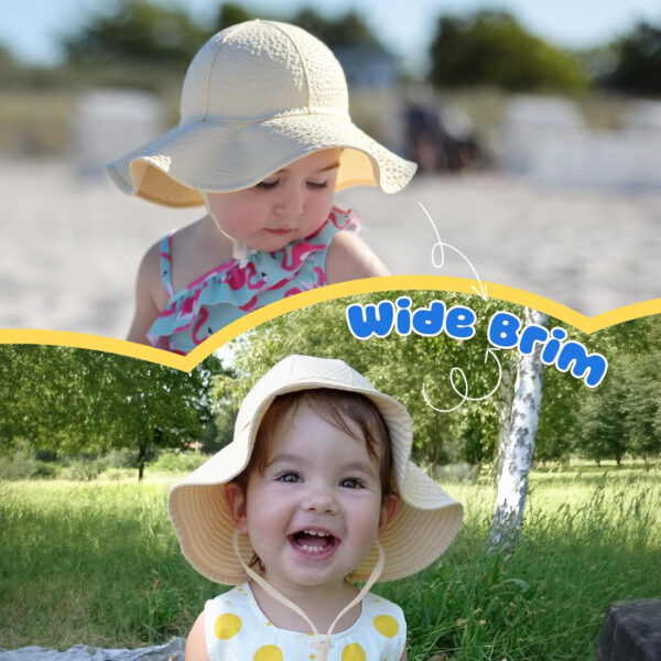 HONGTEYA Baby Sun Hat Toddler Girl Beach Hat Adjustable Outdoor Summer Hat UPF 50+ Sun Protection Wide Brim Infant Kids