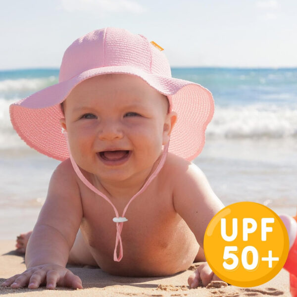 HONGTEYA Baby Sun Hat Toddler Girl Beach Hat Adjustable Outdoor Summer Hat UPF 50+ Sun Protection Wide Brim Infant Kids