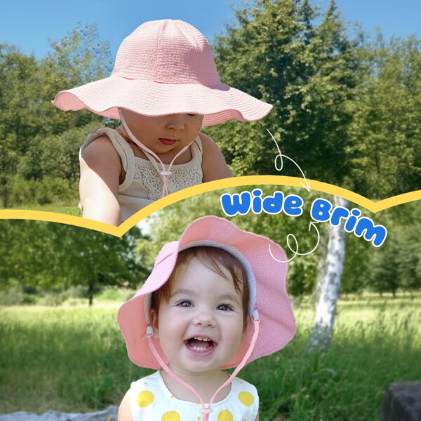 HONGTEYA Baby Sun Hat Toddler Girl Beach Hat Adjustable Outdoor Summer Hat UPF 50+ Sun Protection Wide Brim Infant Kids