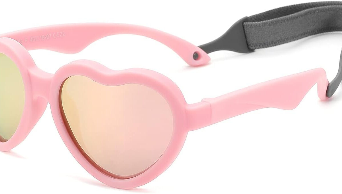 COASION Baby's First Sunglasses with Strap, Unbreakable Polarized Newborn Infant Heart Sunglasses for Ages 0-24 Months
