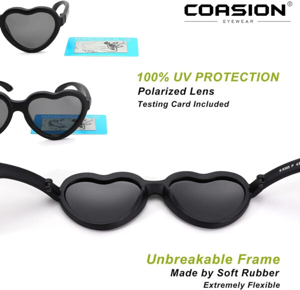 COASION Baby's First Sunglasses with Strap, Unbreakable Polarized Newborn Infant Heart Sunglasses for Ages 0-24 Months