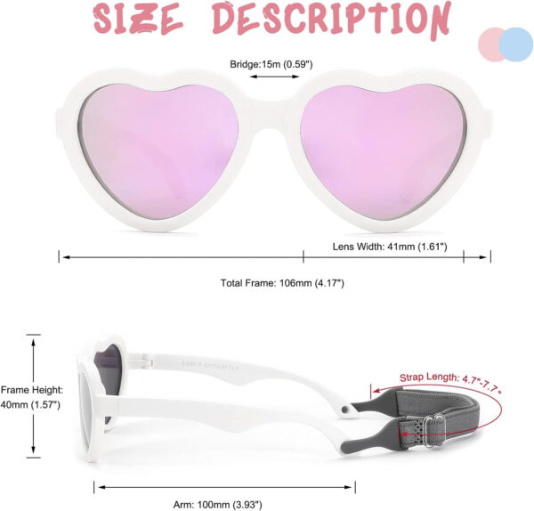 COASION Baby's First Sunglasses with Strap, Unbreakable Polarized Newborn Infant Heart Sunglasses for Ages 0-24 Months