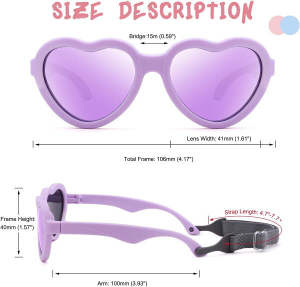 COASION Baby's First Sunglasses with Strap, Unbreakable Polarized Newborn Infant Heart Sunglasses for Ages 0-24 Months