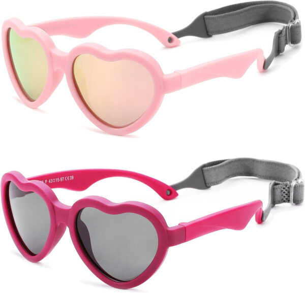 COASION Baby's First Sunglasses with Strap, Unbreakable Polarized Newborn Infant Heart Sunglasses for Ages 0-24 Months