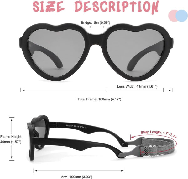 COASION Baby's First Sunglasses with Strap, Unbreakable Polarized Newborn Infant Heart Sunglasses for Ages 0-24 Months