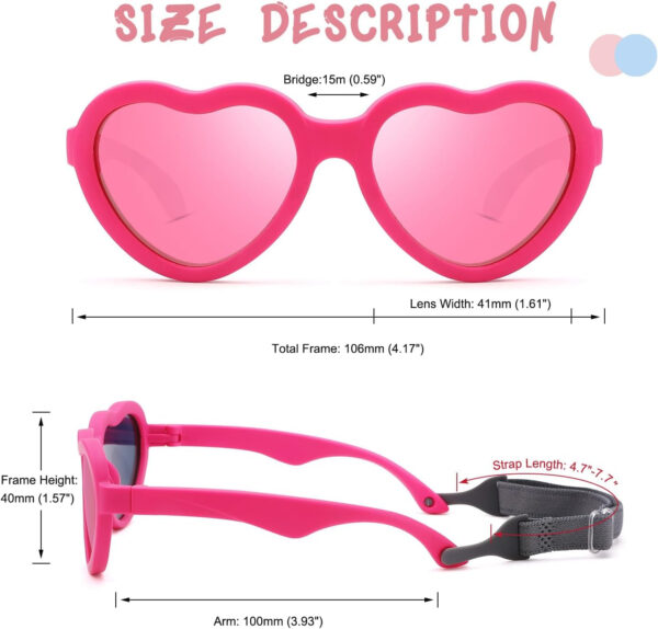 COASION Baby's First Sunglasses with Strap, Unbreakable Polarized Newborn Infant Heart Sunglasses for Ages 0-24 Months