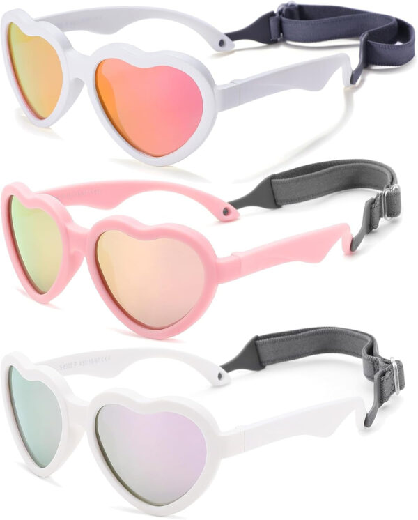COASION Baby's First Sunglasses with Strap, Unbreakable Polarized Newborn Infant Heart Sunglasses for Ages 0-24 Months