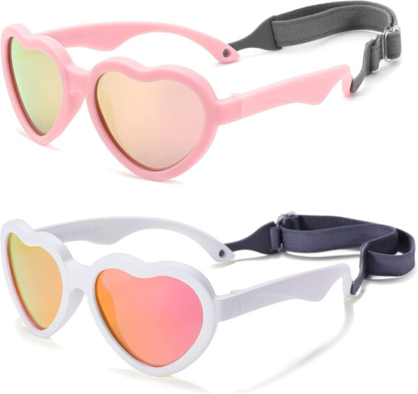 COASION Baby's First Sunglasses with Strap, Unbreakable Polarized Newborn Infant Heart Sunglasses for Ages 0-24 Months