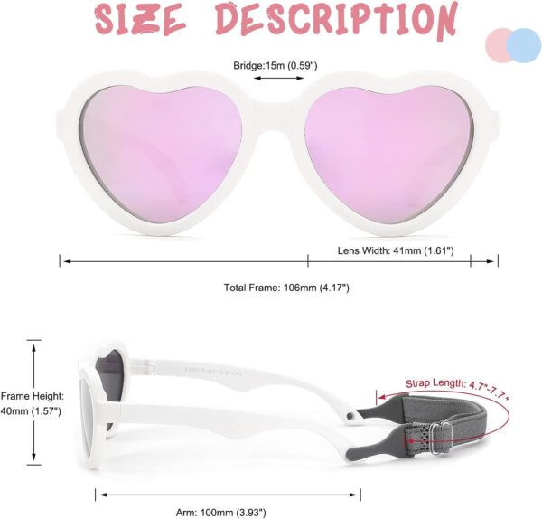 COASION Baby's First Sunglasses with Strap, Unbreakable Polarized Newborn Infant Heart Sunglasses for Ages 0-24 Months