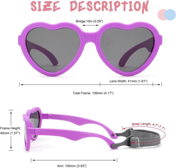 COASION Baby's First Sunglasses with Strap, Unbreakable Polarized Newborn Infant Heart Sunglasses for Ages 0-24 Months