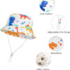 Baby Sun Hat UPF 50+ Sun Protective Toddler Bucket Hat, Wide Brim Beach Bucket Cap with Dinosaur Sport Sunglasses