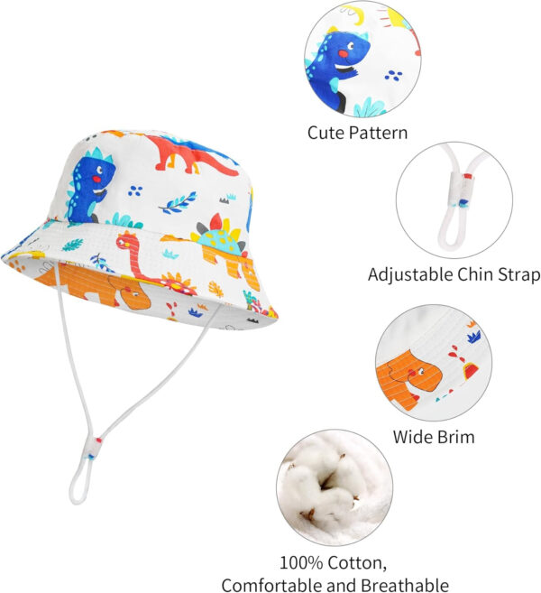 Baby Sun Hat UPF 50+ Sun Protective Toddler Bucket Hat, Wide Brim Beach Bucket Cap with Dinosaur Sport Sunglasses